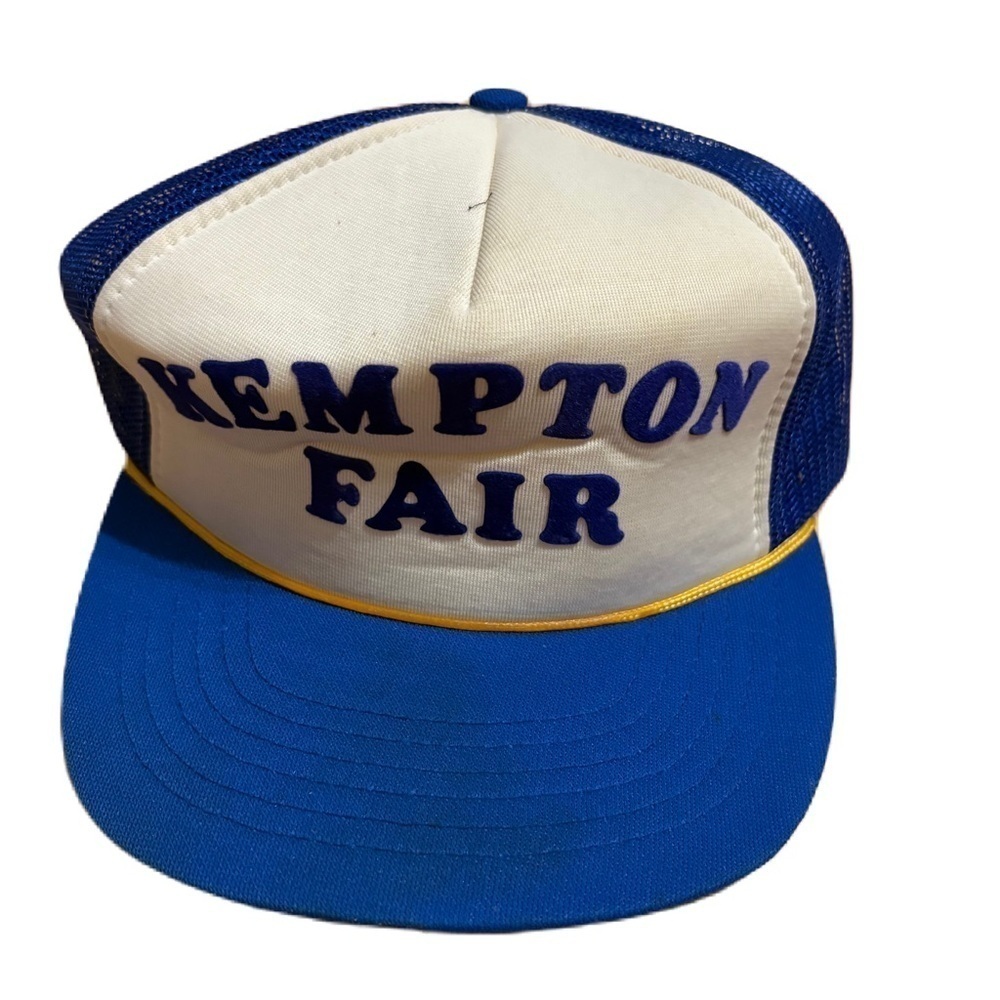 Kempton Fair Blue and White Trucker Hat Vintage SnapBack Mesh Pennsylvania 90s